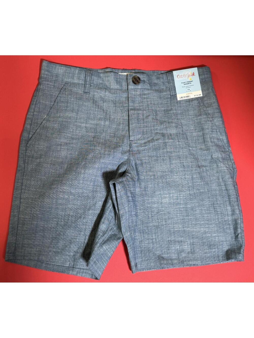 Cat & Jack Boys Size 16 Blue Chambray Flat Front Shorts NWT! NEW!
